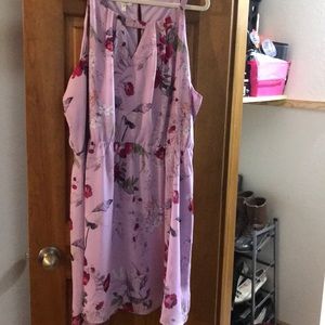 Plus Size Lilac and Floral Sleeveless Mini Dress